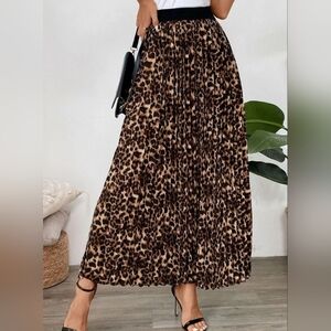 Vince Camuto Womens S Brown Leopard‎ Animal Print Maxi Skirt Boho Elastic Waist
